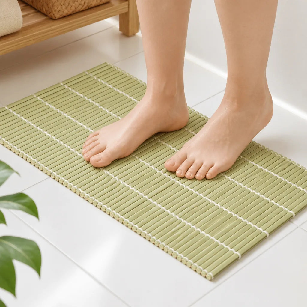 Grand Tapis De Bain Nature Vert Bambou