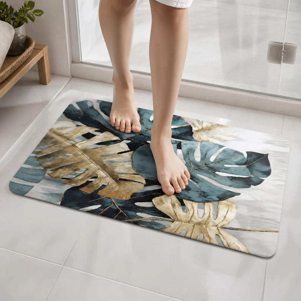 Tapis De Bain Bambou Coton Anthracite