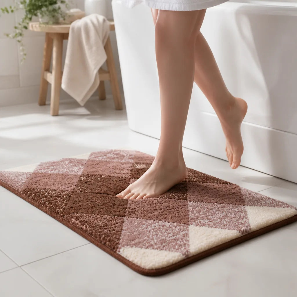 Tapis de bain beige et marron