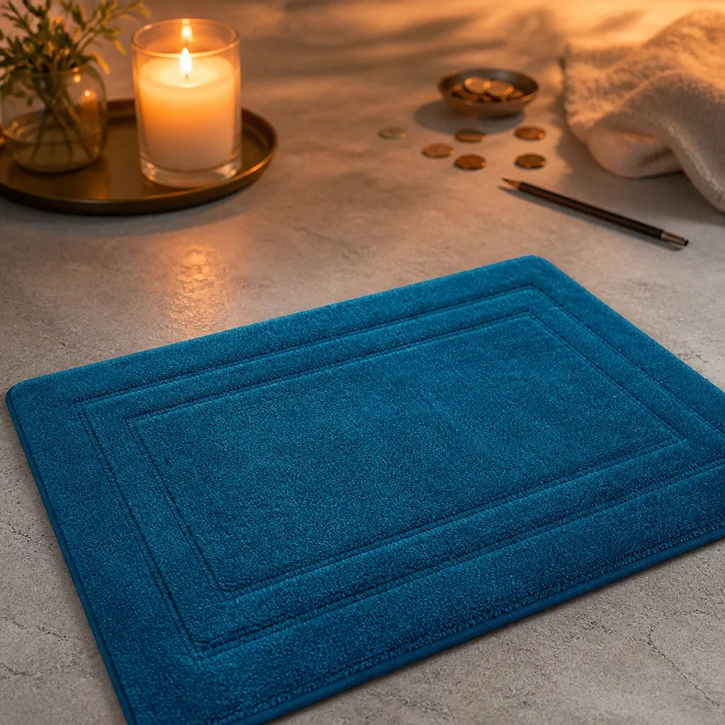 Tapis de bain bleu canard
