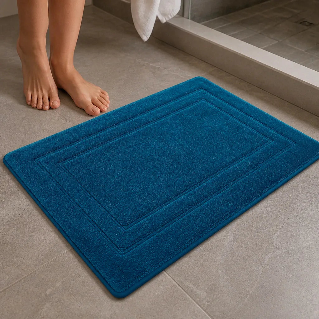 Tapis de bain bleu canard