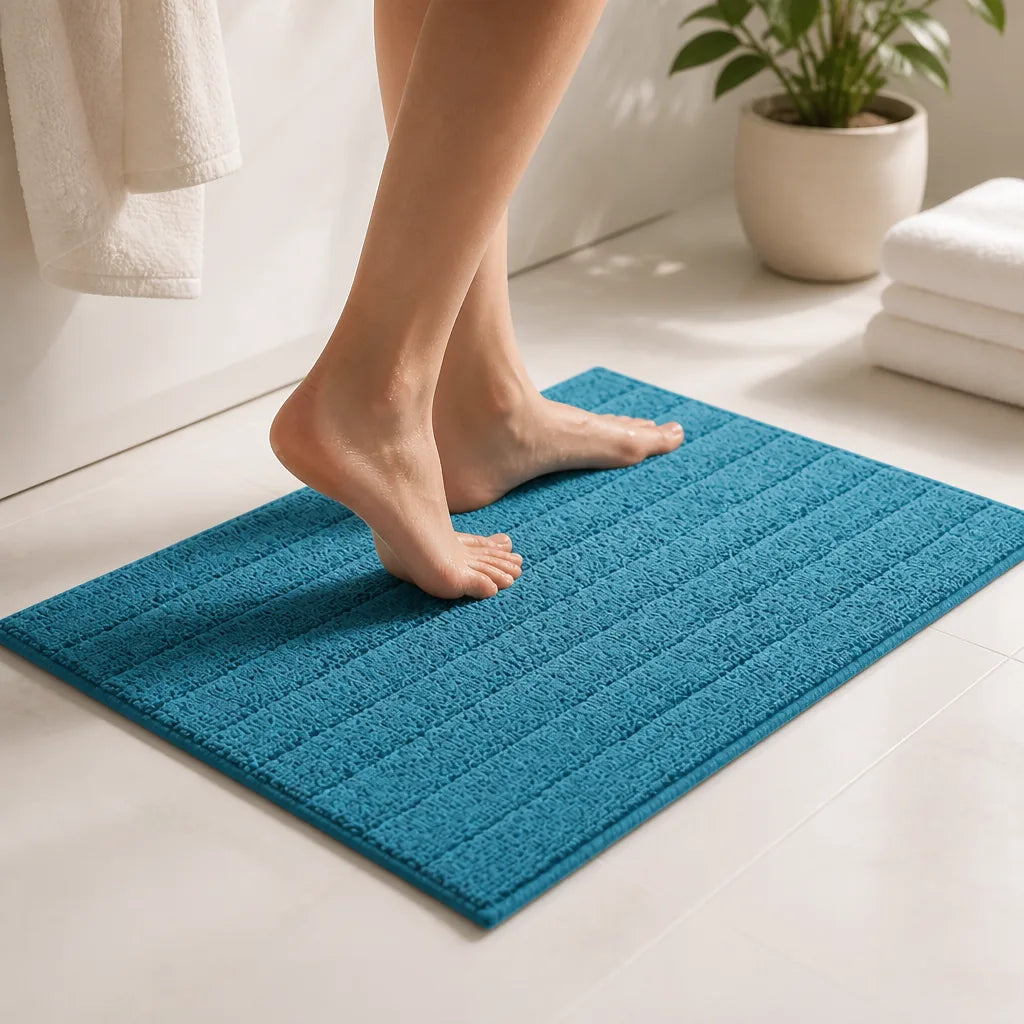 Tapis de bain bleu paon