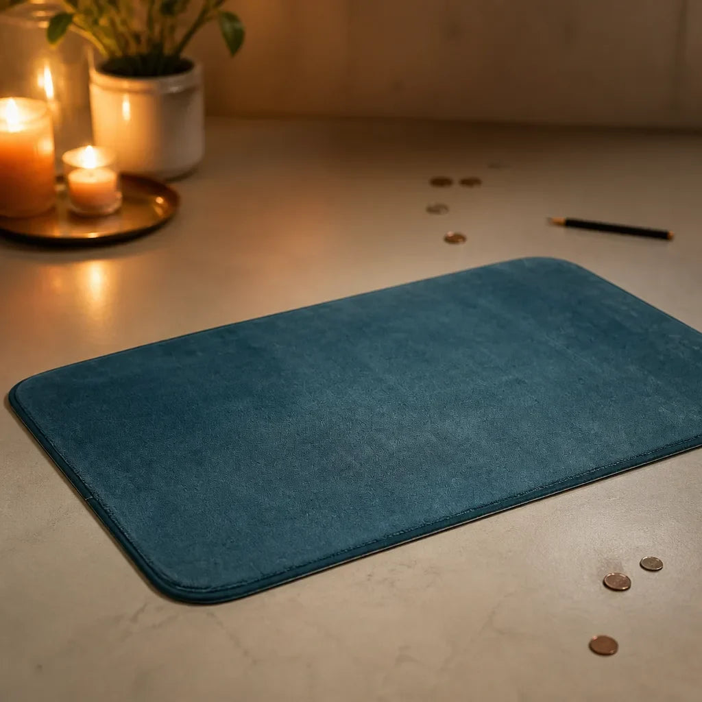Tapis de bain bleu pétrole