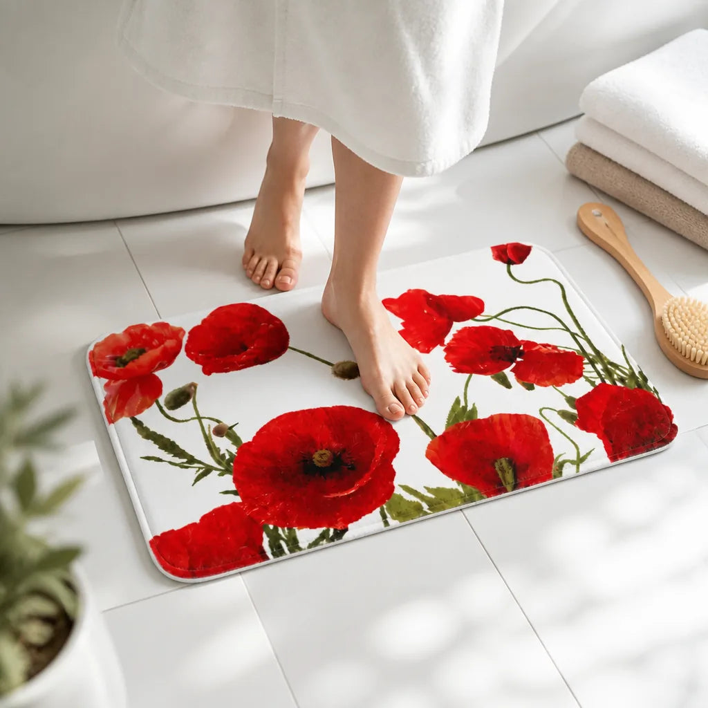 Tapis de bain coquelicot