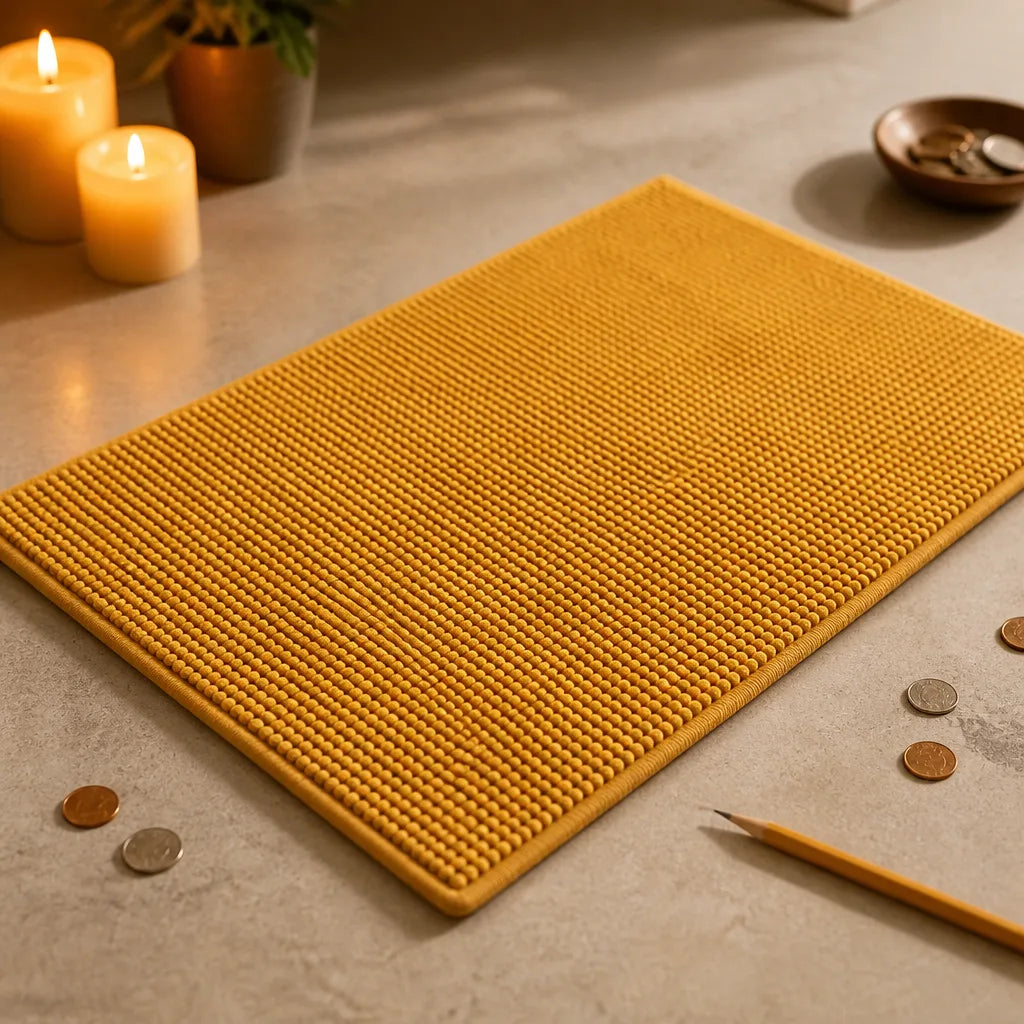 Tapis de bain jaune moutarde
