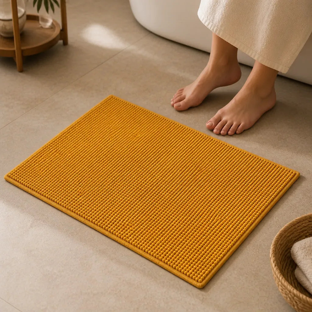 Tapis de bain jaune moutarde