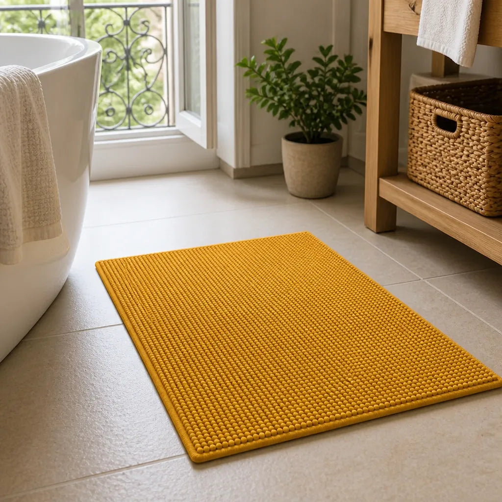 Tapis de bain jaune moutarde