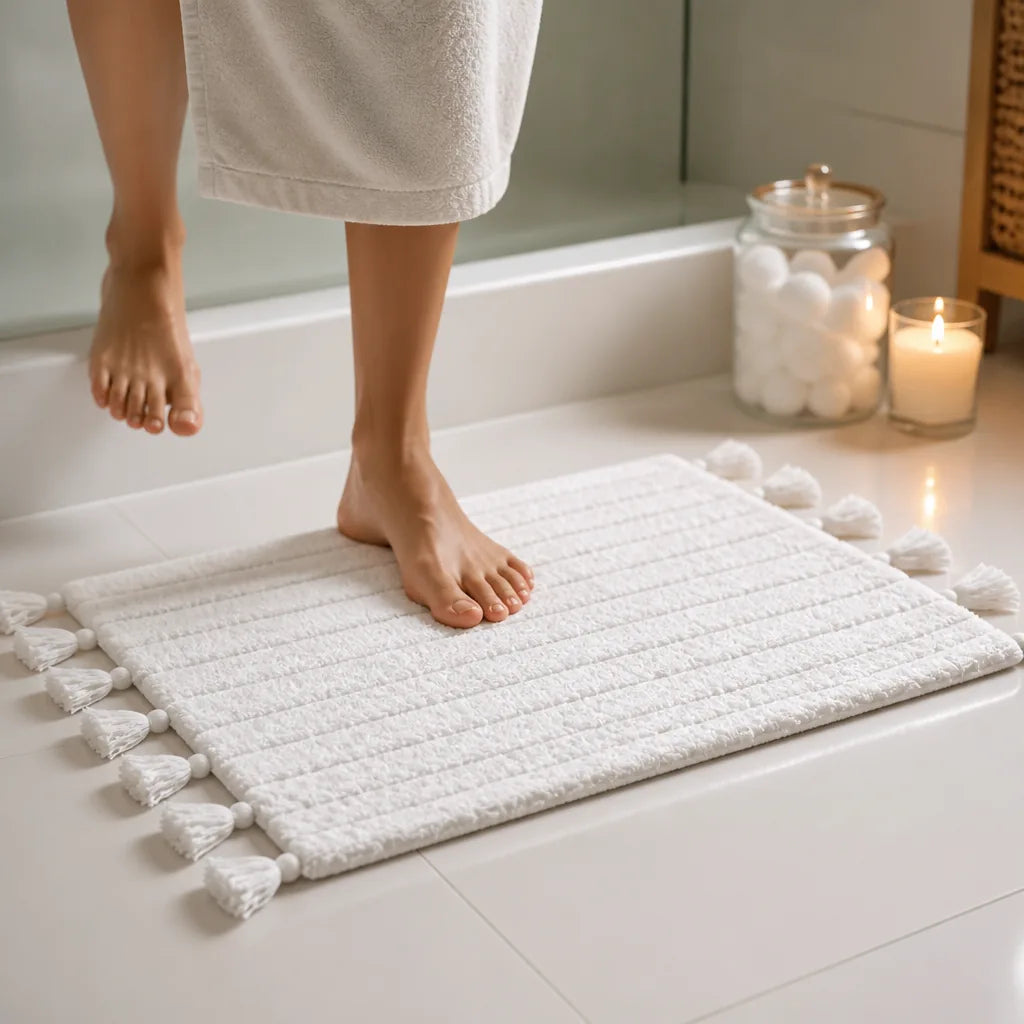 Tapis de bain pompon