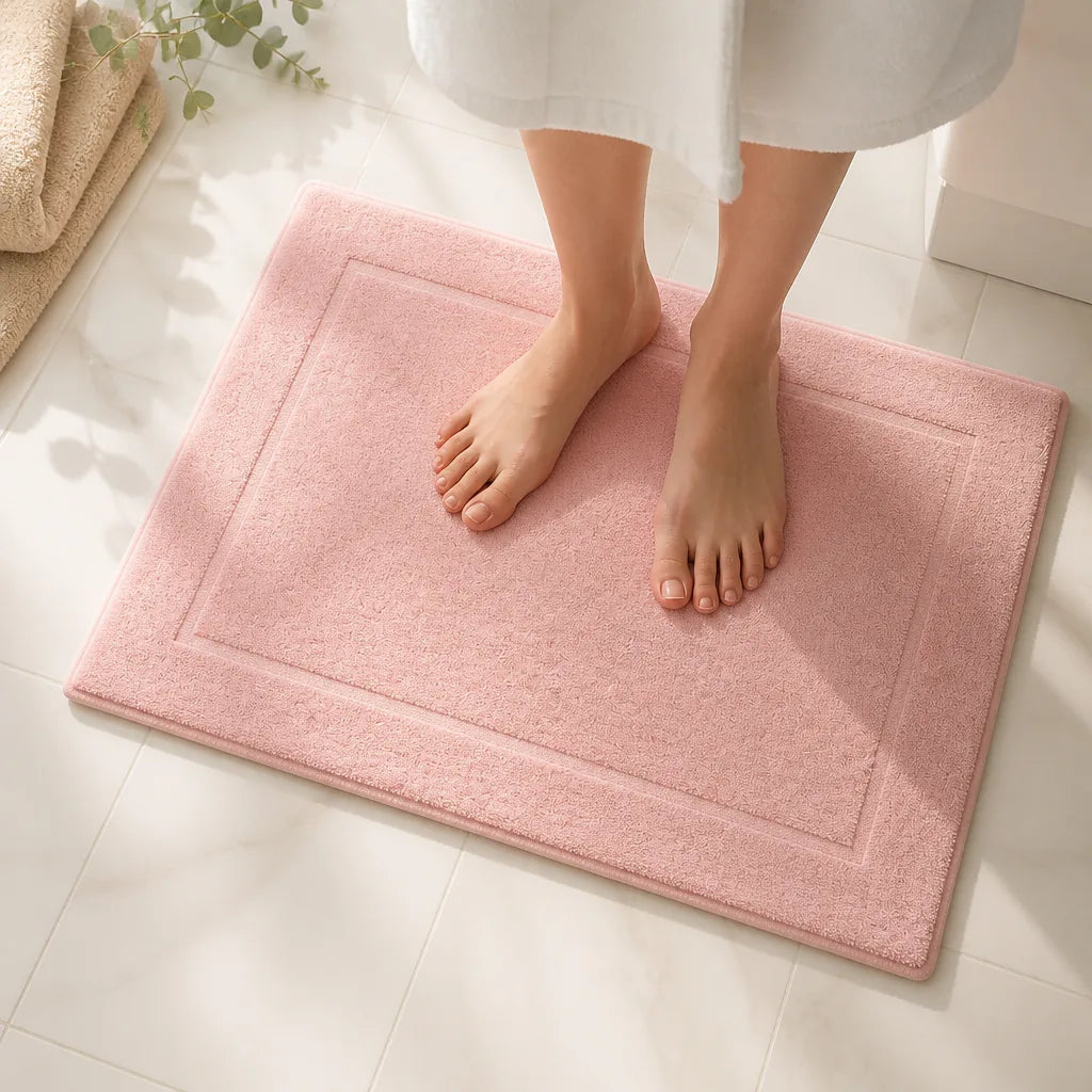 Tapis de bain rose poudre