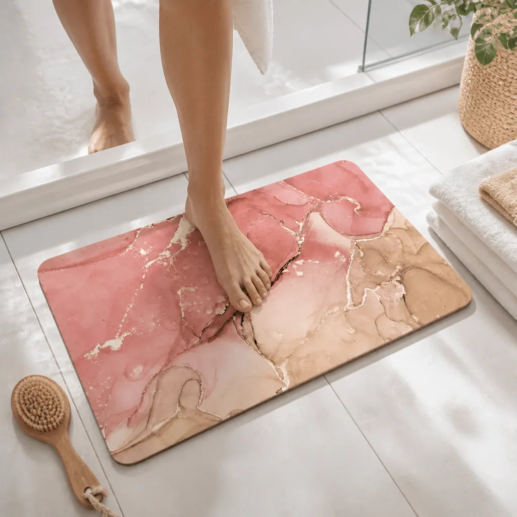 Tapis de bain vieux rose