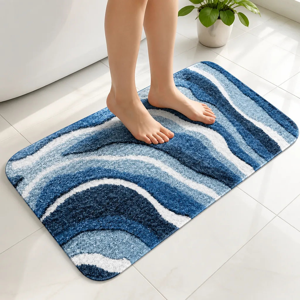 Tapis De Salle De Bain Bambou Bleu