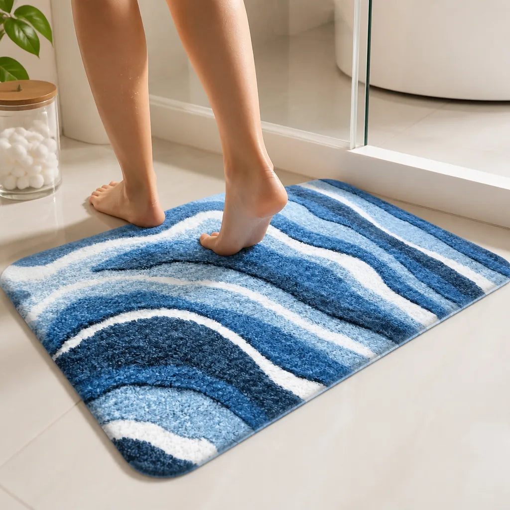 Tapis De Salle De Bain Bambou Bleu