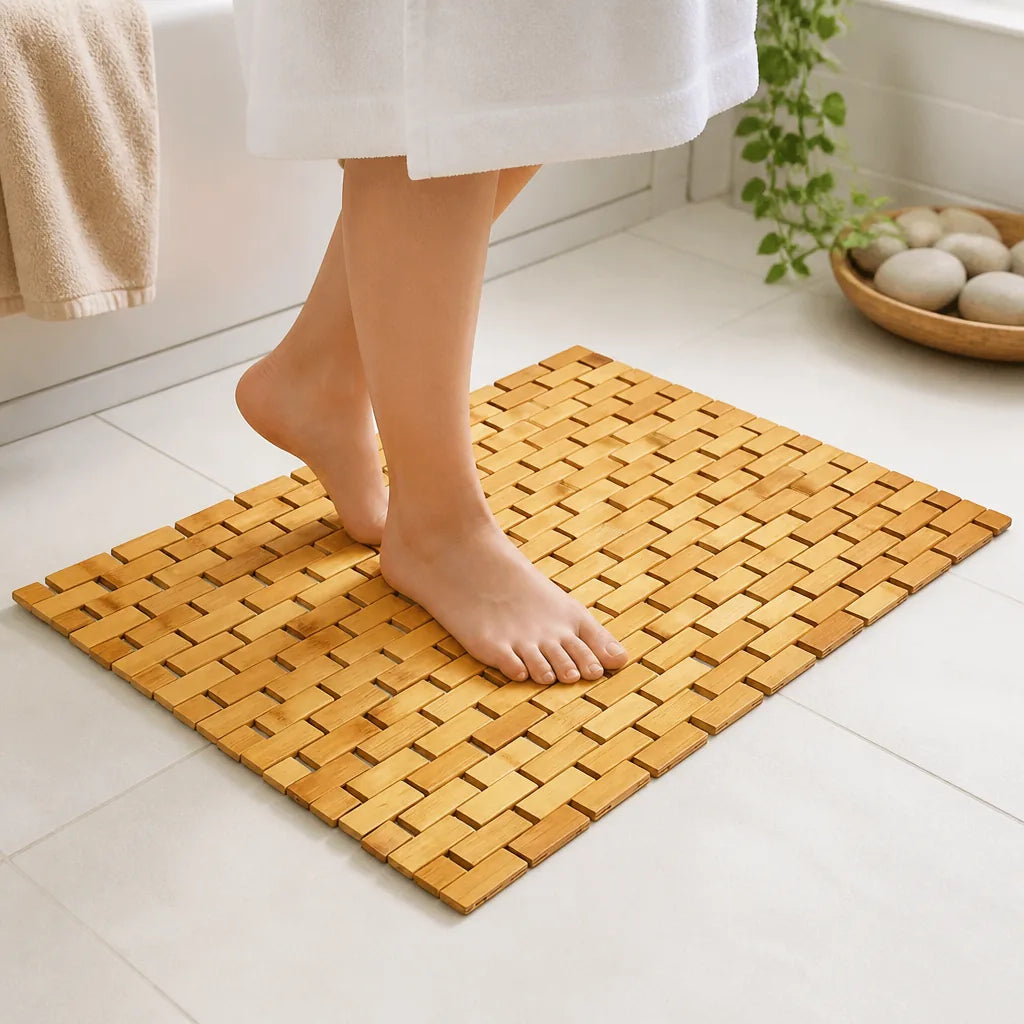 Tapis Salle De Bain Bambou Et Galet