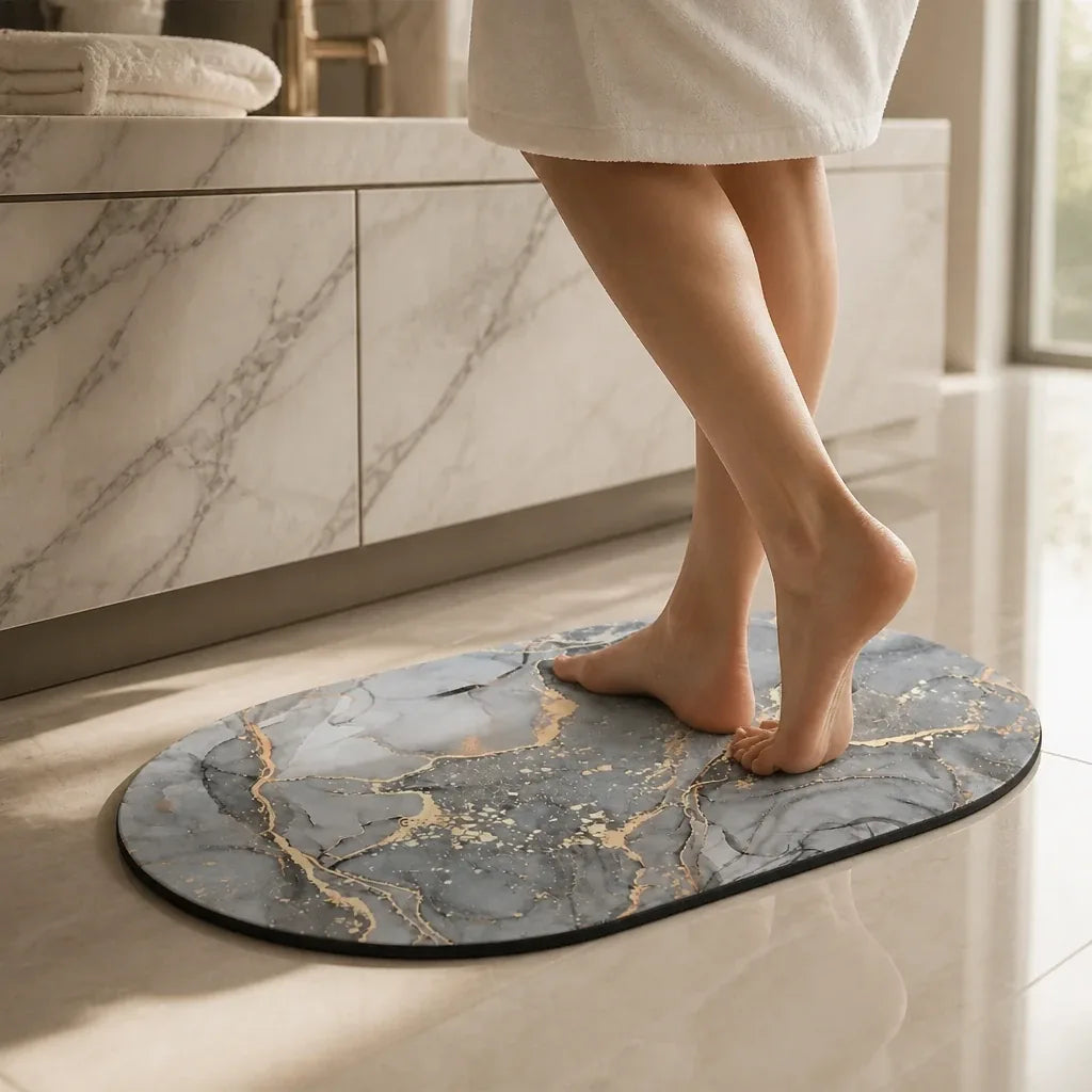 Tapis salle de bain effet marbre