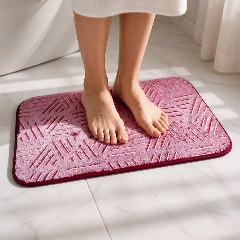 Tapis salle de bain framboise