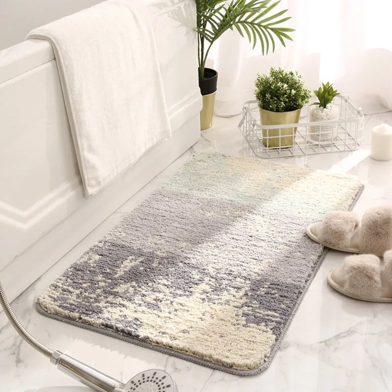 tapis salle de bain gris et blanc 1