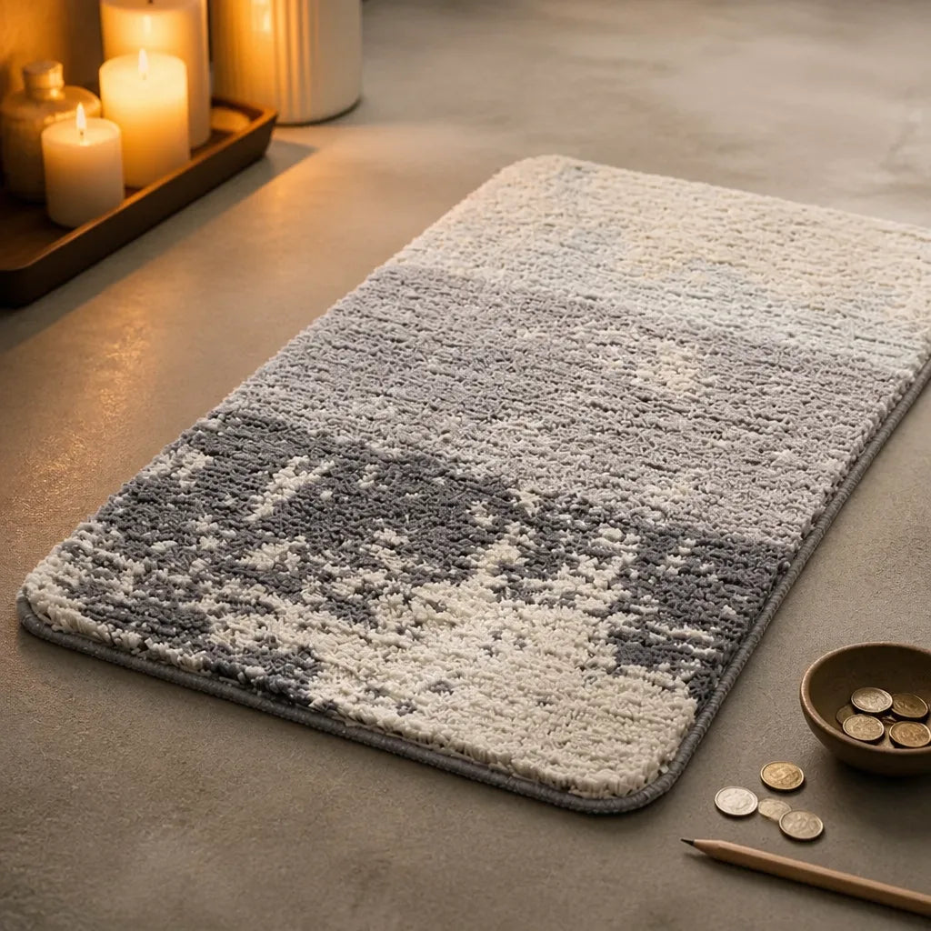 Tapis salle de bain gris et blanc