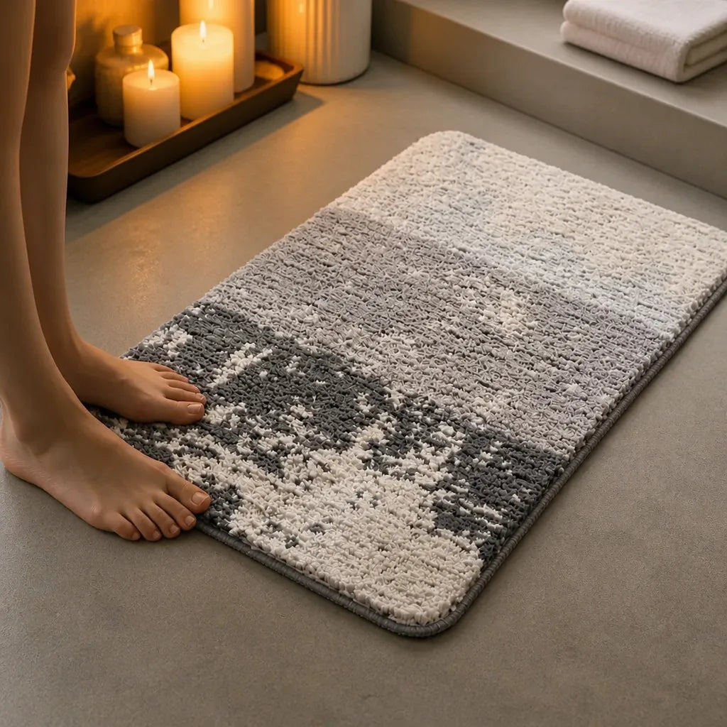 Tapis salle de bain gris et blanc