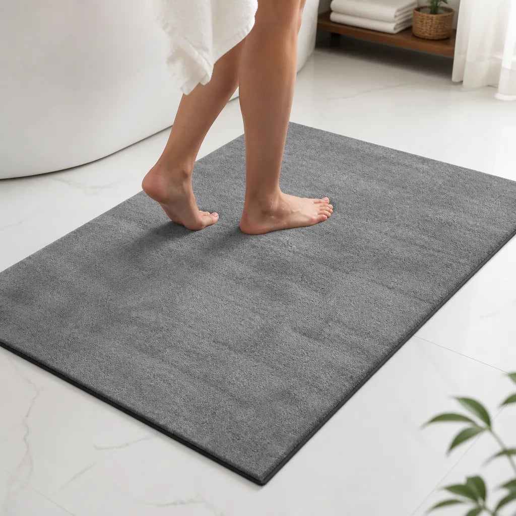 Tapis Salle De Bain Imitation Bambou Gris