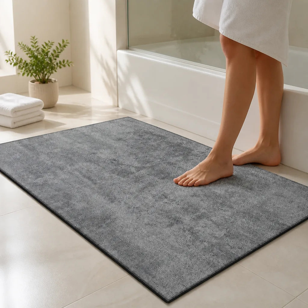 Tapis Salle De Bain Imitation Bambou Gris