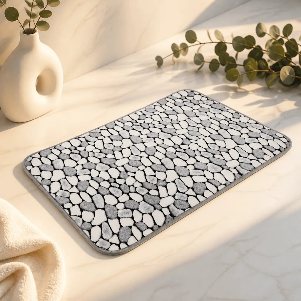 Tapis salle de bain motif galets