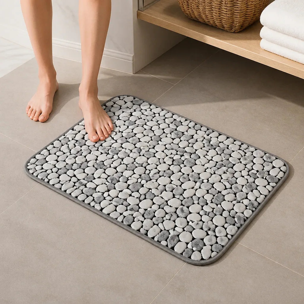 Tapis salle de bain motif galets