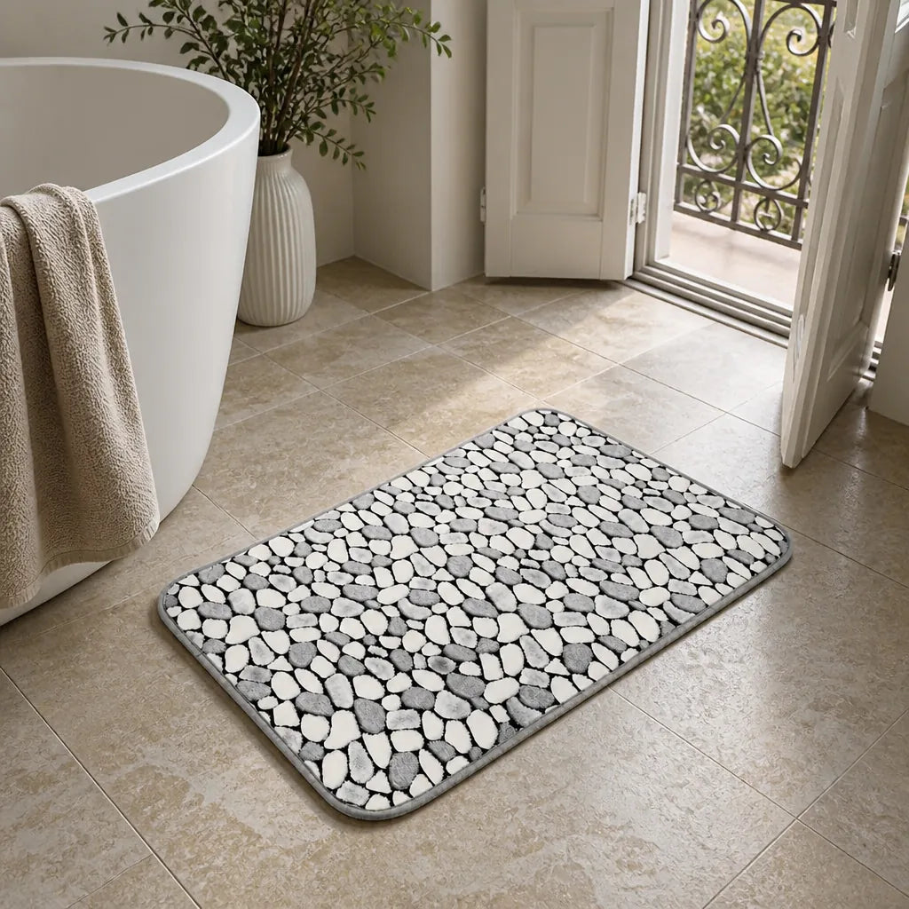 Tapis salle de bain motif galets